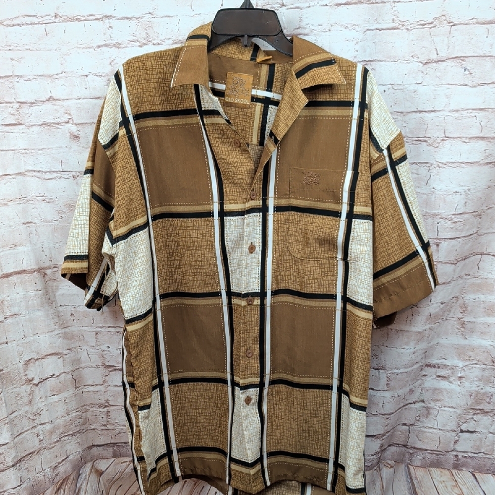 Men's Brown Plaid Short Sleeve Shirt Old Skool